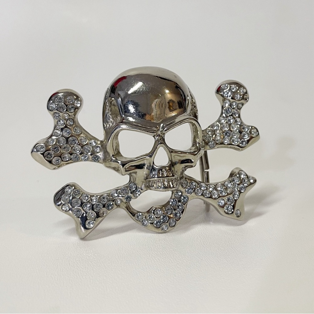 Skull and Crossbones Rhinestone Metal Belt Buckle